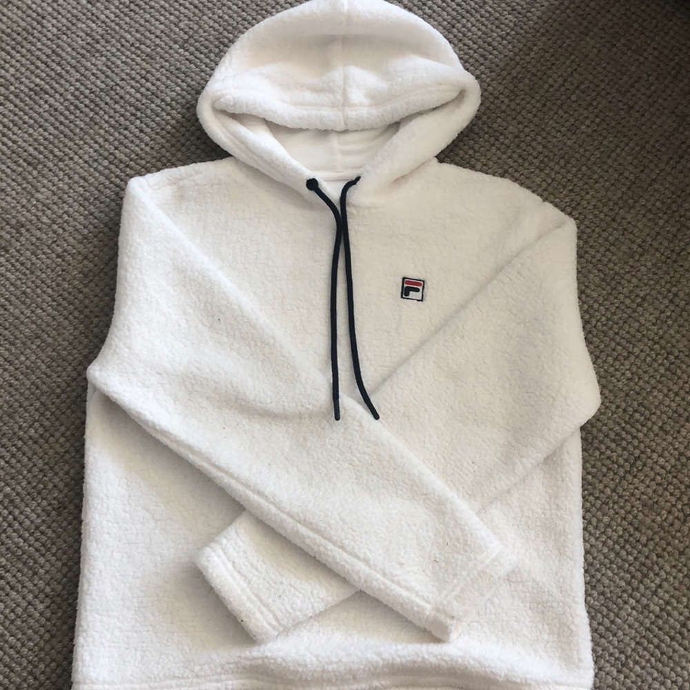 fila white fluffy hoodie